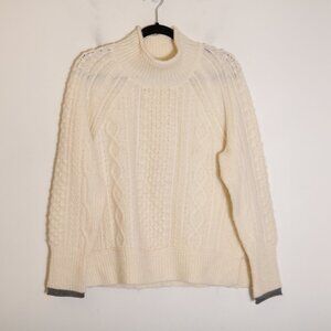 Alex Mill Camil Cable Knit Sweater Large Turtleneck Ivory Fisherman Wool Alpaca